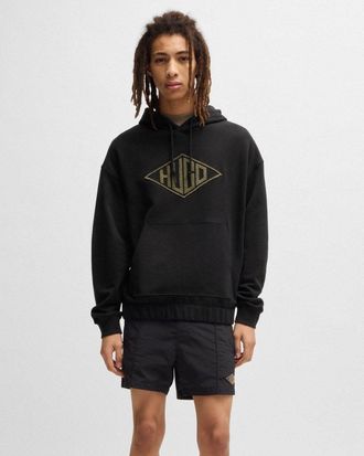 HUGO BOSS Mens Dacorolo Pullover Hoodie in Black Cotton - Size X-Large