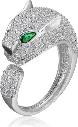 Rachel Glauber Panther Head with Emerald Green & Clear Cubic Zirconia Open Design Ring