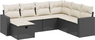 vidaXL Set De Comedor De Jard&iacute;n 7 Pzas Y Cojines Rat&aacute;n Sint&eacute;tico Negro Vidaxl