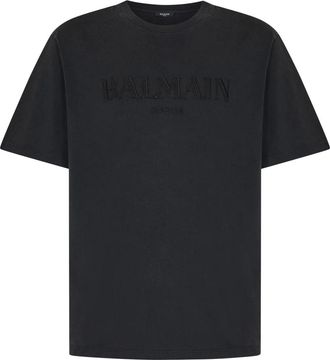 Balmain Los T-shirt met vintage logo borduursel - Heren - T-shirts - Grijs - XL - Katoen - Tops