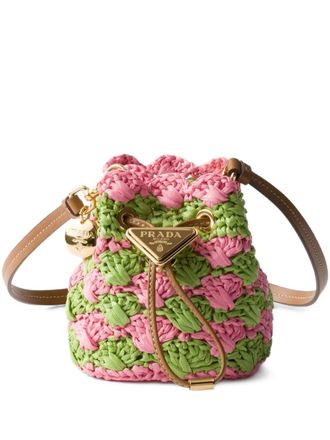 Prada mini crochet-knit bucket bag - women - Calf Leather/Enamel - OS - Green