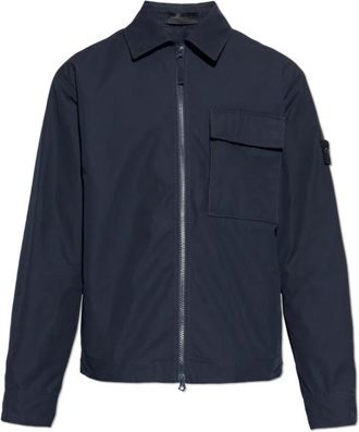 Stone Island Katoenen jas met logopatch - Heren - Zomerjassen - Blauw - M - Katoen - Jassen