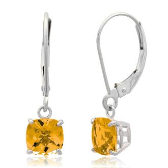 MAX + STONE Solid 10K White Gold Cushion Cut Dangle Gemstone Leverback Earrings