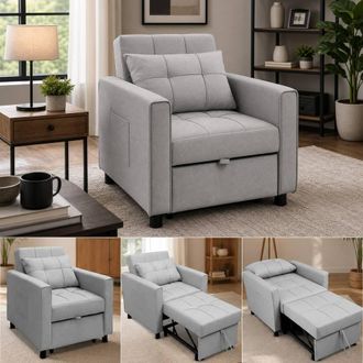 Alivio 3-In-1 Convertible Single Sofa Bed Chair with Pull-Out Sleeper in Grey
