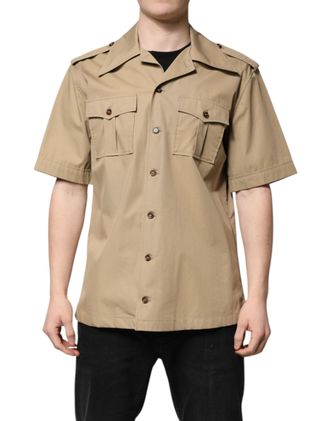 Dolce & Gabbana Mens Brown Graphic Print Short Sleeves Shirt Cotton