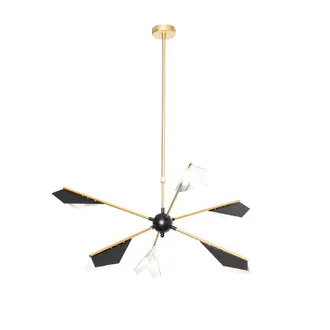 QAZQA Dise&ntilde;o L&aacute;mpara Colgante De Dise&ntilde;o Negra Y Dorada 6 Luces - Sinem Acero Alargada Adecuado Para Led Max. 6 X 28 Watt - Qazqa