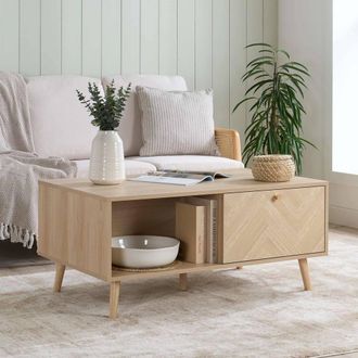 Birlea Herringford 1 Drawer Coffee Table with storage Oak Parquet Design in Brown | Size: 1 Pack