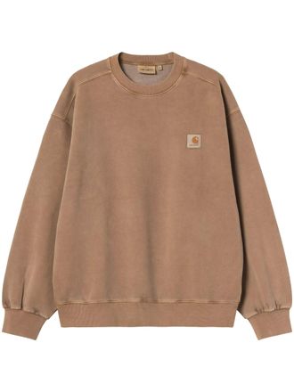 Carhartt Work in Progress Relaxed-Fit Brown Sweatshirt with Ribbed Cuffs and Minimalist Logo