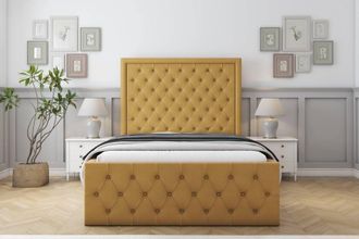 Sloomy Vienna Plush Frame-Mattress - 50 Upholstered Headboard in Mustard | Size: Small Single