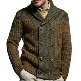 Generic Cardigan for Men UK Double Breasted Winter Cardigan Shawl Collar Knitted Cardigan Thick Sweater Coat Chunky Knitwear Solid Color Knit Jumper Casual Wa