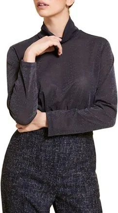 Marina Rinaldi Russia Metallic Turtleneck Jersey Top in Dark Navy at Nordstrom, Size X-Large