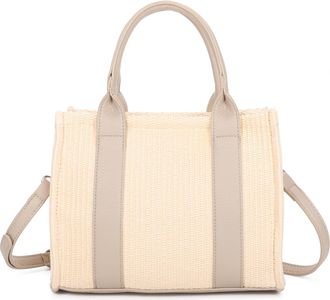 Generic Vegan Leather Straw Tote Bag, Convertible Crossbody Shoulder Bag, Uni Bag 26x21x13 cm (Beige)