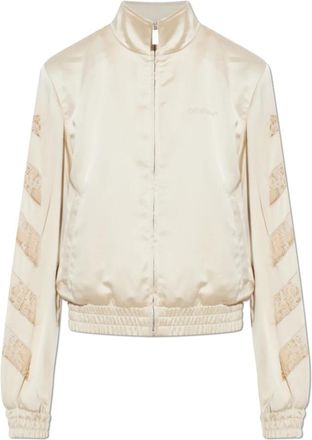Off-white Satijnen Jasje Met Kantinzettingen - Dames - Bomber jackets - Beige - L - Satijn - Jassen