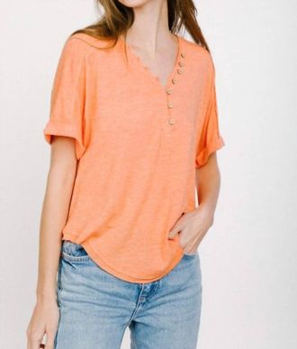 Very J Button Roll Up Sleeve Knit Top In Orange