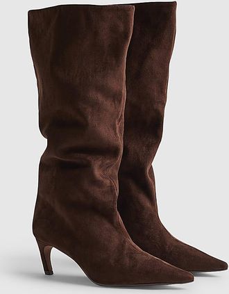 River Island Womens High Leg Boots Brown Faux Suede Textile - Size UK 8