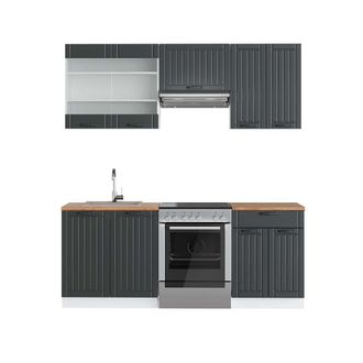 Vicco Mueble De Cocina Fame-line, Antracita Casa De Campo/blanco, 200 Cm, Et Roble