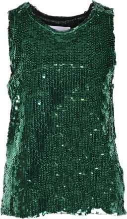 Erika Cavallini Semi Couture Paillet Mouwloze Top - Dames - Tops zonder mouwen - Groen - L - Polyester - Tops