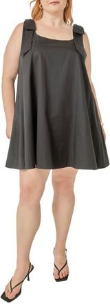 English Factory Bow Shoulder Sleeveless Minidress in Black at Nordstrom, Size 2X