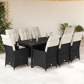 vidaXL Set De Comedor De Jard&iacute;n 9 Pzas Y Cojines Rat&aacute;n Sint&eacute;tico Negro Vidaxl