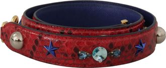 Dolce & Gabbana Red Exotic Leather Crystals Shoulder Womens Strap