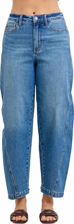 Judy Blue High Waist Rigid Panel Barrel Jean In Med Wash