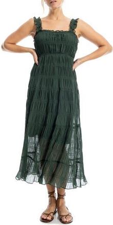 Max Studio Ruffle Shirred Georgette Midi Dress in Hunter Green at Nordstrom Rack, Size X-Small