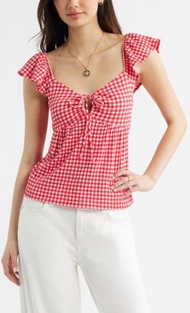 BP. Flutter Sleeve Top in Red- White Robin Gingham at Nordstrom, Size Xx-Small