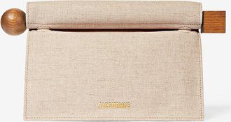 Jacquemus Clutch aus Canvas und Holz La pochette Rond Carr&eacute;