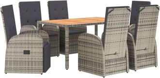 vidaXL 7 Piece Garden Dining Set Grey Poly Rattan&Solid Wood Acacia vidaXL