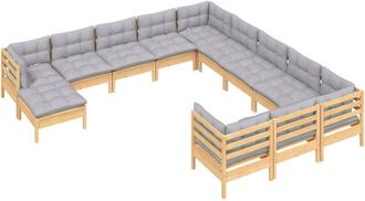 vidaXL Muebles De Jard&iacute;n 12 Pzas Y Cojines Madera De Pino Gris Vidaxl