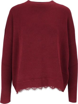 Ermanno Scervino Burgundy Maglia Lace Trim Boxy Sweater