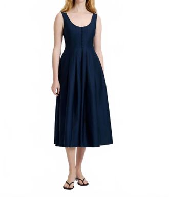 French Connection Womens Cotton Sateen Midi Dress In Navy