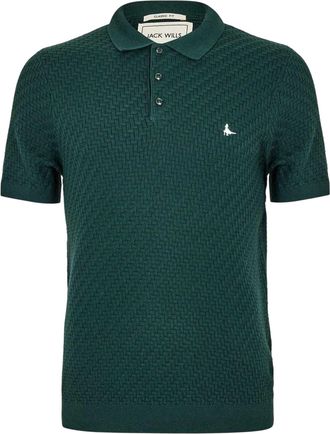 Jack Wills Heren Gebreid Poloshirt met Korte Mouwen (Evergreen)