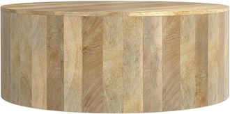 Simpli Home Millbury Solid Mango Wood 36In Round Modern Industrial Drum Coffee Table