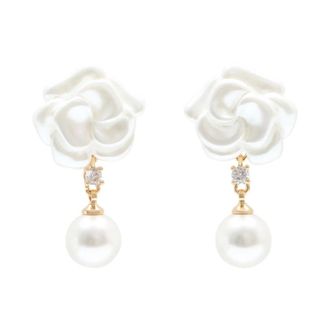 Self Portrait Pearl Flower Earrings - female - Self Portrait - Earrings - Beige - ONE SIZE - Accessories