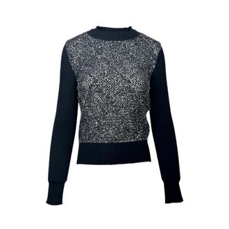 D.exterior Round-neck Knitwear, female, Black, L, Embellished Round-neck Jumper