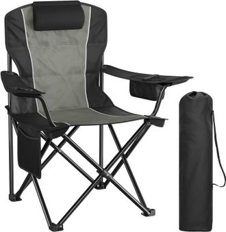 Woltu Woltu 1 Silla De Playa Plegable Con Compartimento Para Nevera, Portavasos Y Bolsillo Lateral, Para Exteriores, Negro Y Gris Oscuro