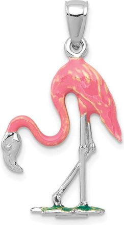 Diamond2Deal 14k Gold Enameled 3-D Pink Flamingo Pendant