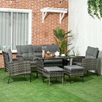 OUTSUNNY 6 Pieces Rattan Garden Furniture Sofa Set with Cushions in Grey