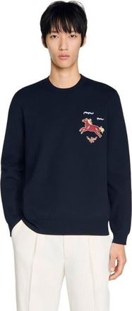 Sandro Embroidered horse sweatshirt in Navy Blue at Nordstrom, Size Xx-Large