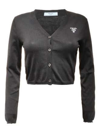 Prada Cardigan in seta con logo 2024 - Nero