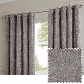 Riva Paoletti Lustre Velvet Fully Lined Eyelet Curtain Pair in Grey | Size: 229 cm width x 229 cm drop