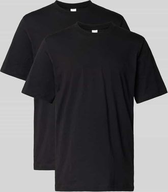 Schiesser T-Shirt mit geripptem Rundhalsausschnitt in Black, Größe XXL