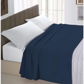 Italian Bed Linen Max Color Lenzuolo Sopra Tinta Unita, 100% Cotone, Matrimoniale Maxi 270 x 300 cm, Blu Scuro