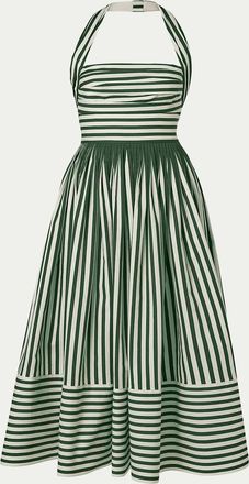 Carolina Herrera Striped Cotton Pleated Halter Midi Dress