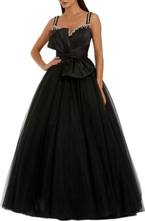 Mac Duggal Sleeveless Tulle Sweetheart Neck Ballgown With Bow in Black at Nordstrom, Size 12