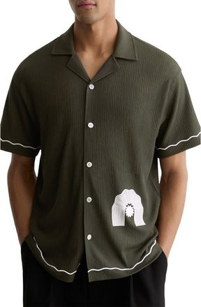 Reiss Solano Camp Shirt in Dark Green at Nordstrom, Size Medium