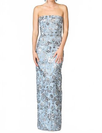 Sachin & Babi Metallic Cloque Sophia Gown In Pewter Gardens