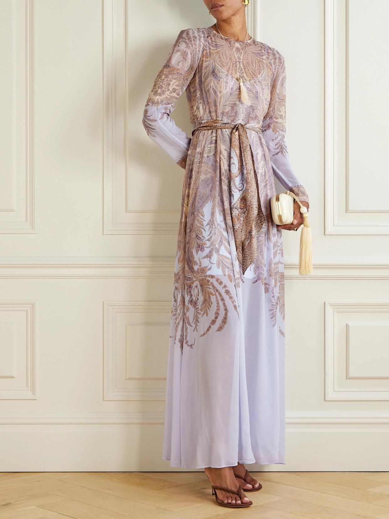 Zimmermann Robe Longue En Mousseline Imprimée À Ceinture