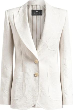 Etro Jacquardjas van katoenmix met paisley-bladmotief met enkele rij knopen - Dames - Blazers - Wit - XS - Katoen - Jassen